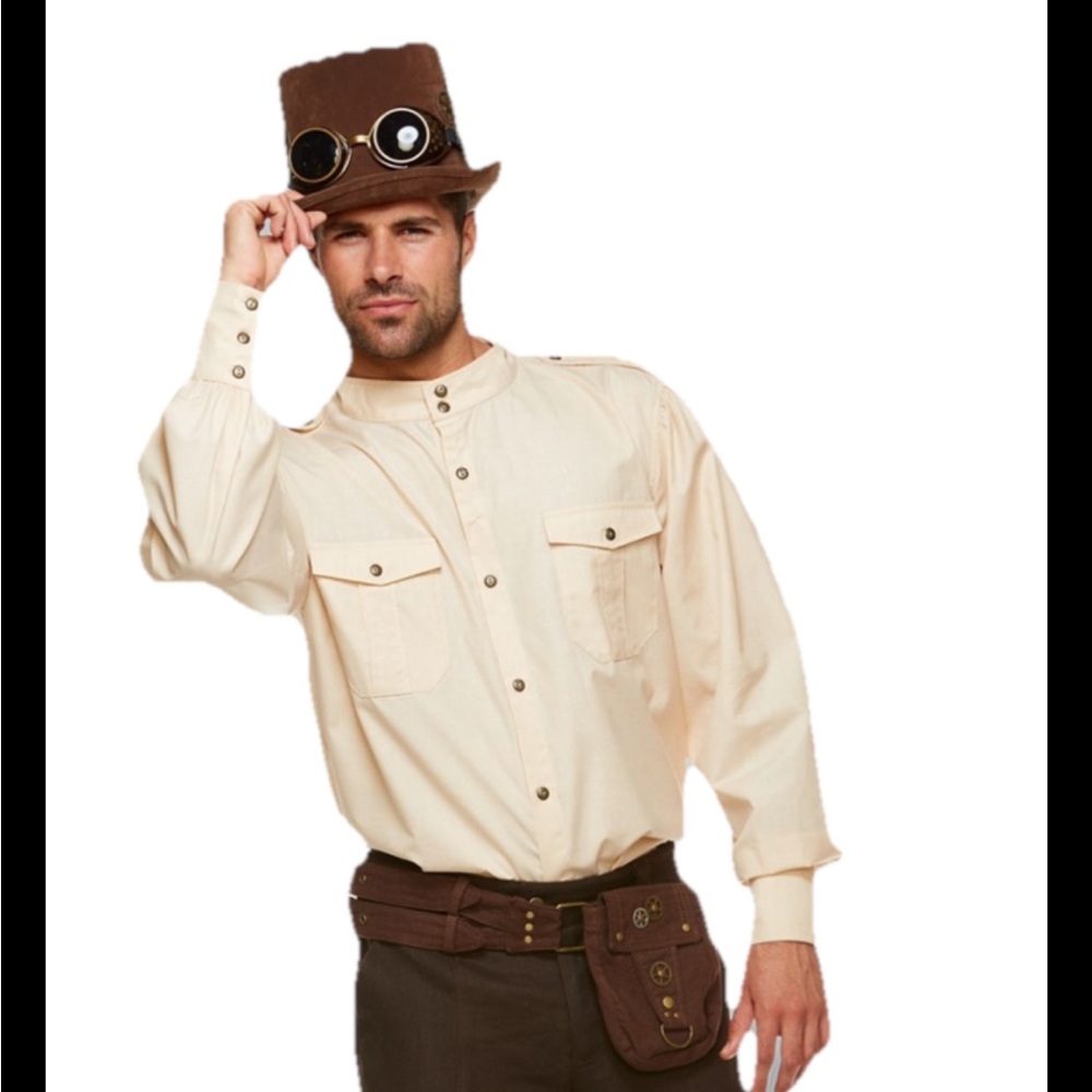 Steampunk Button Down Men’s XL Beige Shirt Theatre & Film Halloween Costume p